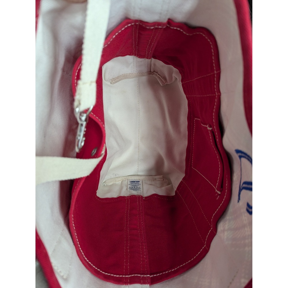 Lands End Red Plaid‎ Canvas Zipper Top Tote Bag Monogram JD Blue - Picture 10 of 10